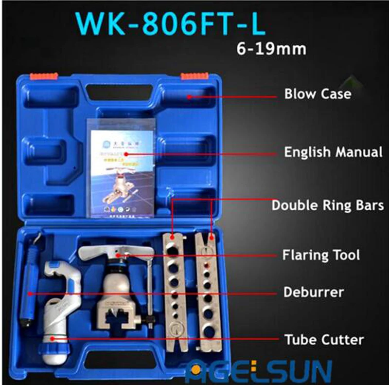 WK-806FT conjunto de ferramentas de corte da queima da tubulação, expansor do tubo, jogo de cobre da queima do tubo que expandem o escopo 5-19mm