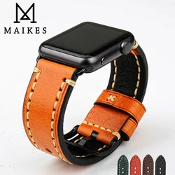 MAIKES Leather Watch Strap For Apple Watch Band 45mm 41mm 42mm 38mm 44mm 40mm Series 7 6 5 SE 4 iWatch Bracelet watchband