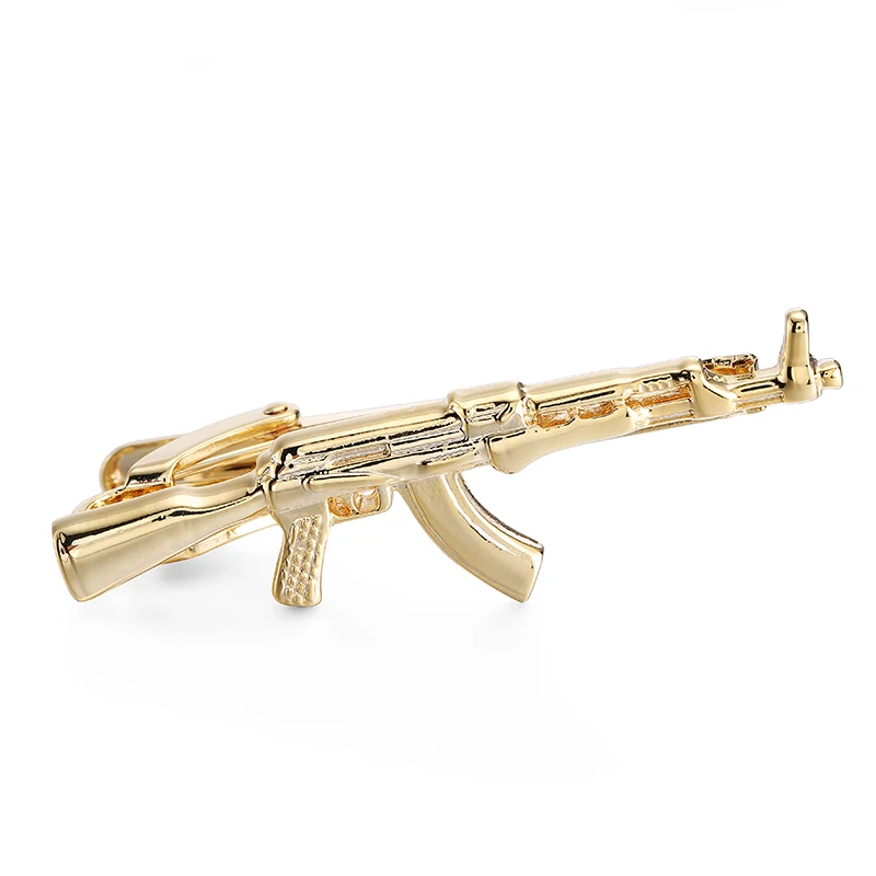 Novelty Gold-color AK-47 Gun Tie Clips for Gentleman Necktie Clamp Clasp Men Tie Accessories Fashion Gift Brand Jewelry