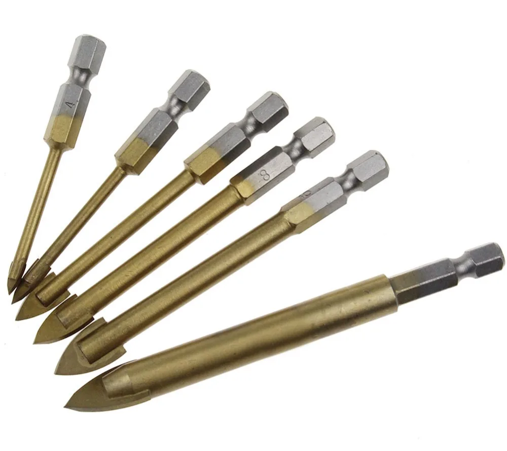 Dunia Kesembilan 6 Buah Set Mata Bor Kaca Karbit Disemen 4MM - 12MM Mata Bor Lapis Titanium Mata Bor Aksesoris Sudut
