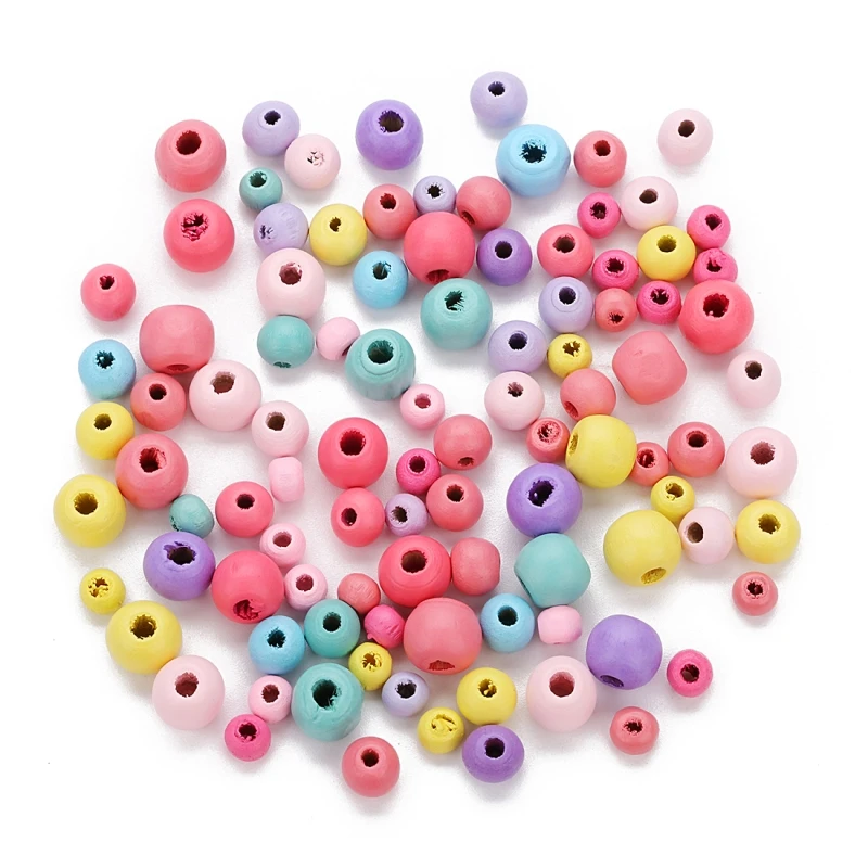 100pcs/lot Mixed Colors 6/8/10mm painted pink blue green yellow round loose wooden beads ball spacer bead DIY jewelry components