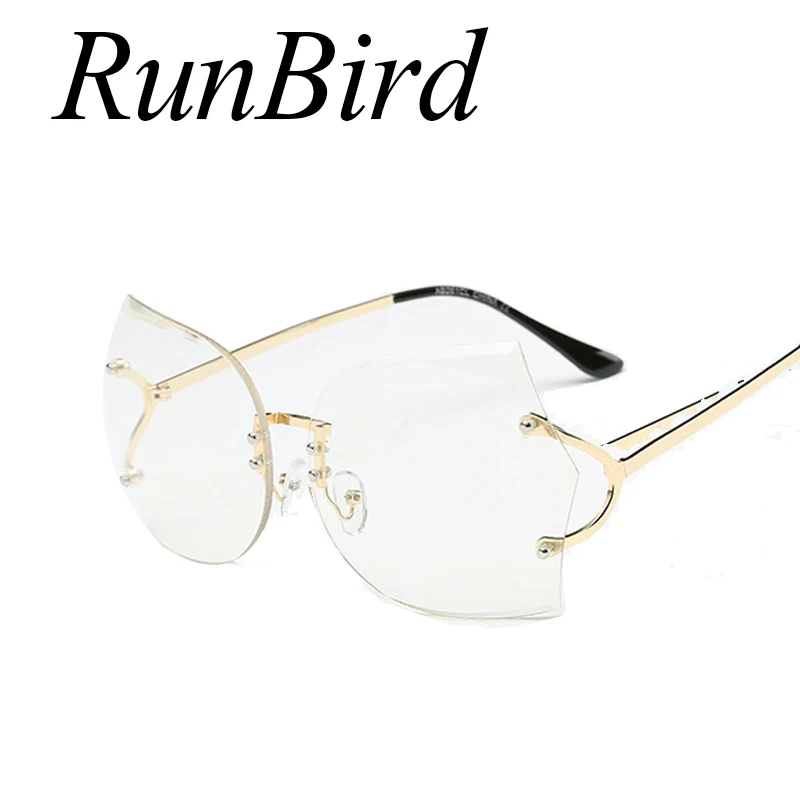 RunBird Luxury Women Brand Designer Transparent Sunglasses Female Big Size Clear Lens Gradient Sun Glasses Oversized Rimless 757