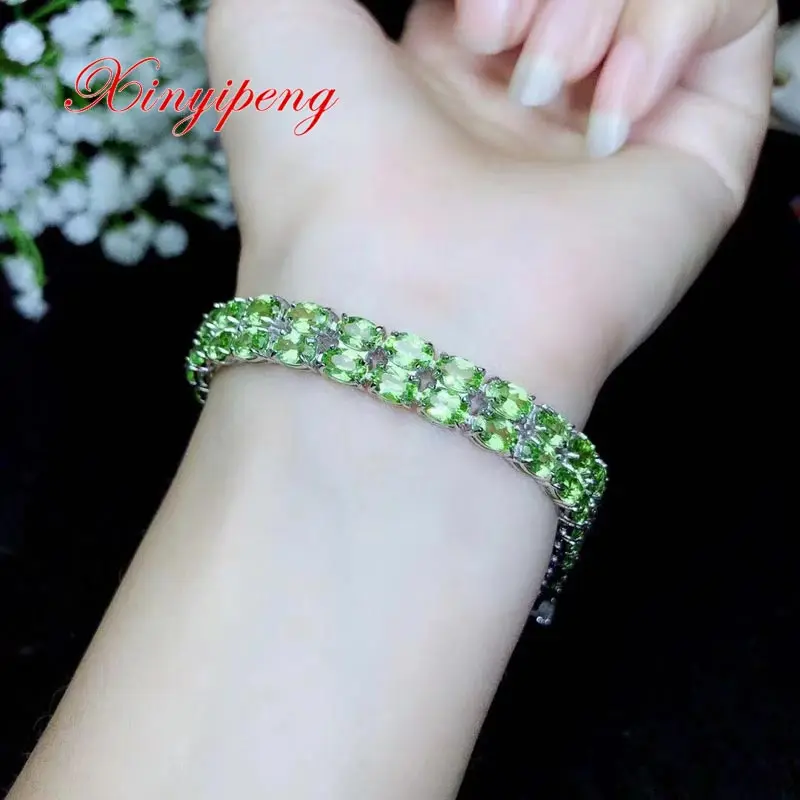 

Xin yi peng 925 silver plated white gold inlaid natural peridot bracelets Women bracelet fine