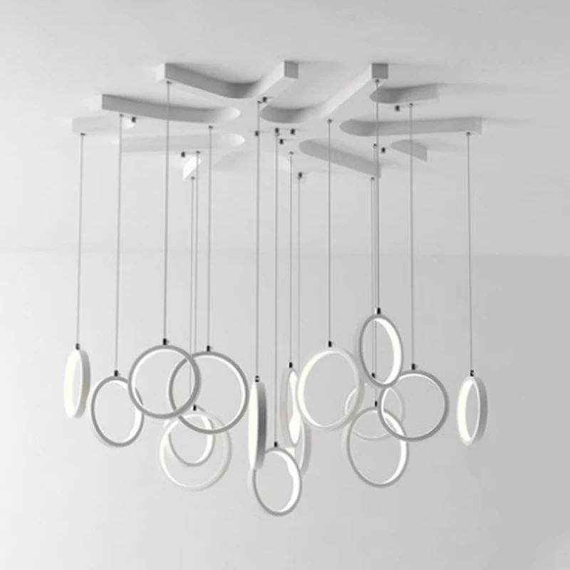 Nordic creative aluminum ring design combination chandelier modern minimalist LED silicone living room decoration white lighting