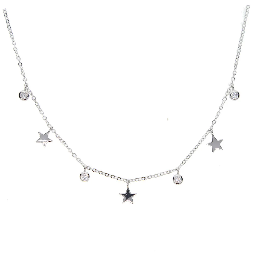 top quality AAA bezel cz zirconia drop shinny star dainty charm gold 3 colors fashion women 33+7cm necklace