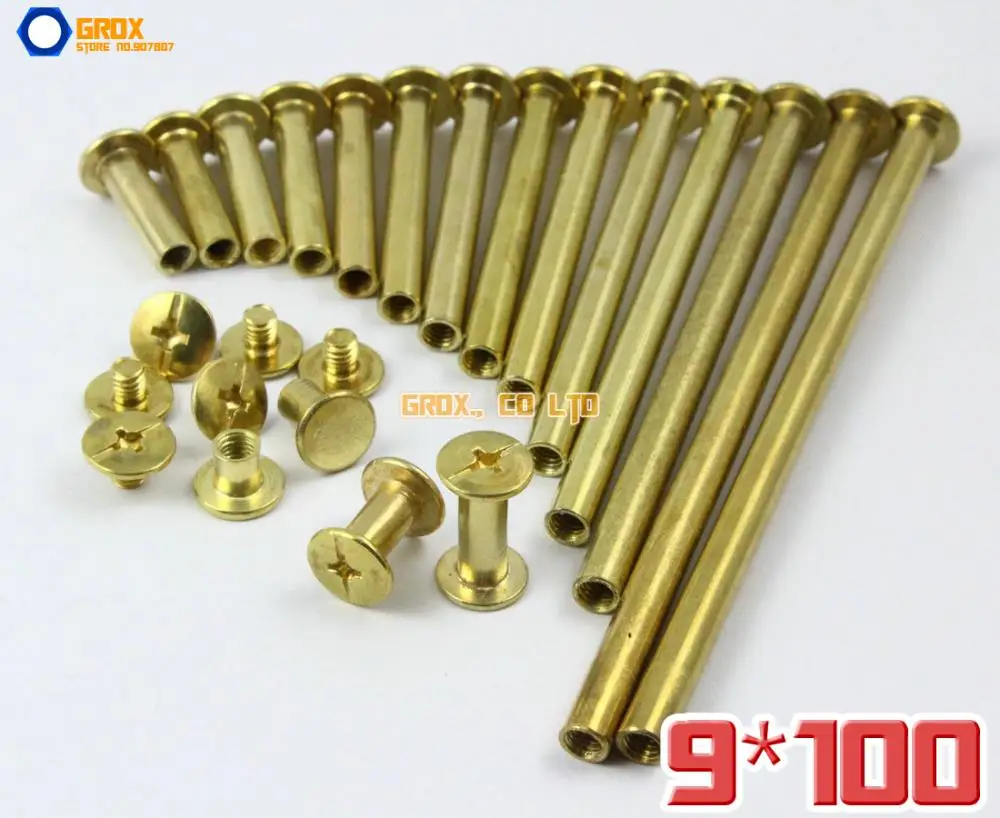 15 Pieces 9 x 100mm Brass Plated Chicago Screw Stud Rivet Belt Strap Fastener (5mm Shank Diameter)