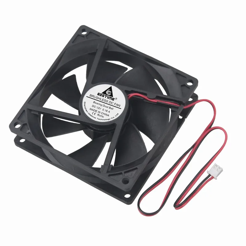 2 Pieces Gdstime 12V Dual Ball 92mm 92mmx92mmx25mm 9cm 2Pin Intelligent DC Cooling Fan 90mm x 25mm 9225