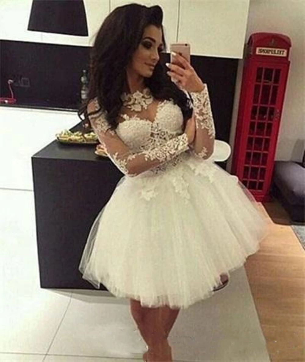 Vestido corto de fiesta de graduación, minivestido de fiesta de manga larga, cuello transparente, 16, 2022