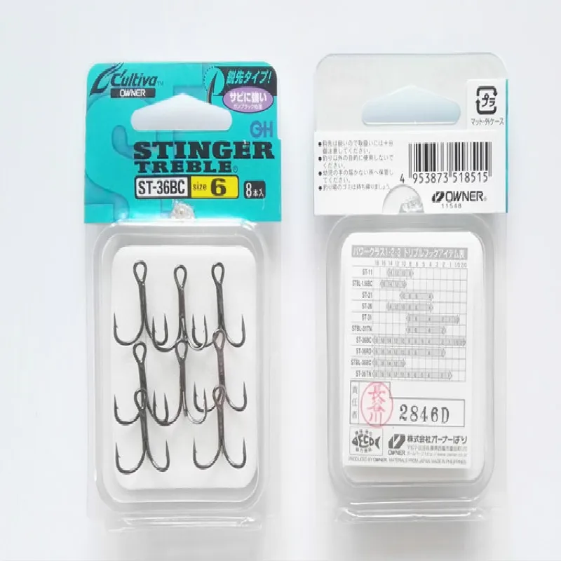OWNER Treble Hooks ST-36 Barbed Fishing Hook 4# 6# 8# Super Sharp Solid Three Anchor Hooks Fishhook Pesca Fishing Tackle