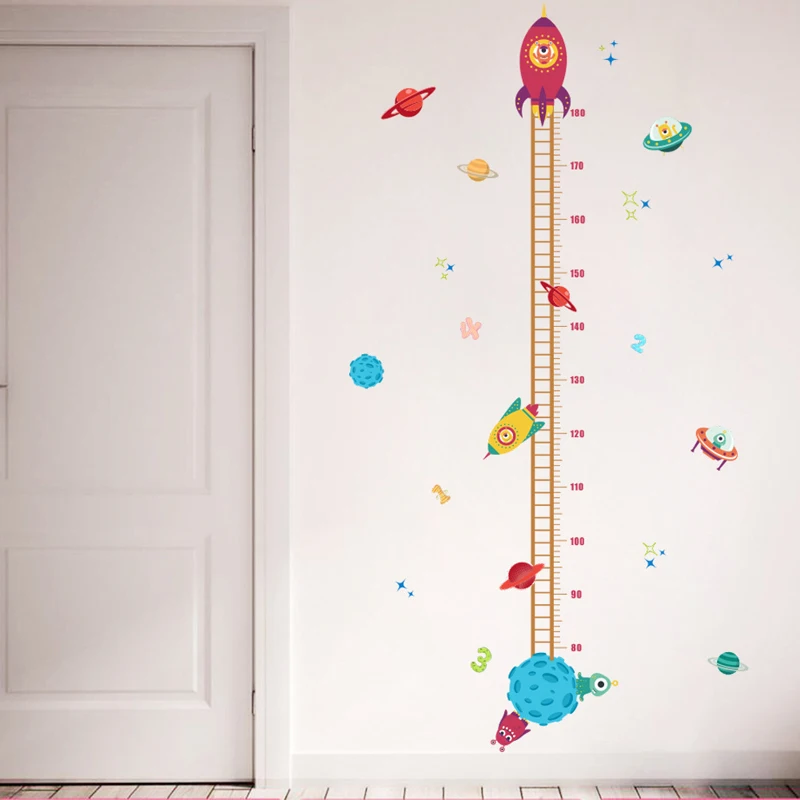 

Cartoon Rocket Height Chart Ruler Wall Stickers For Kids Room Decoration Bedroom Home Decor Decals Nursery Background Wallpaper