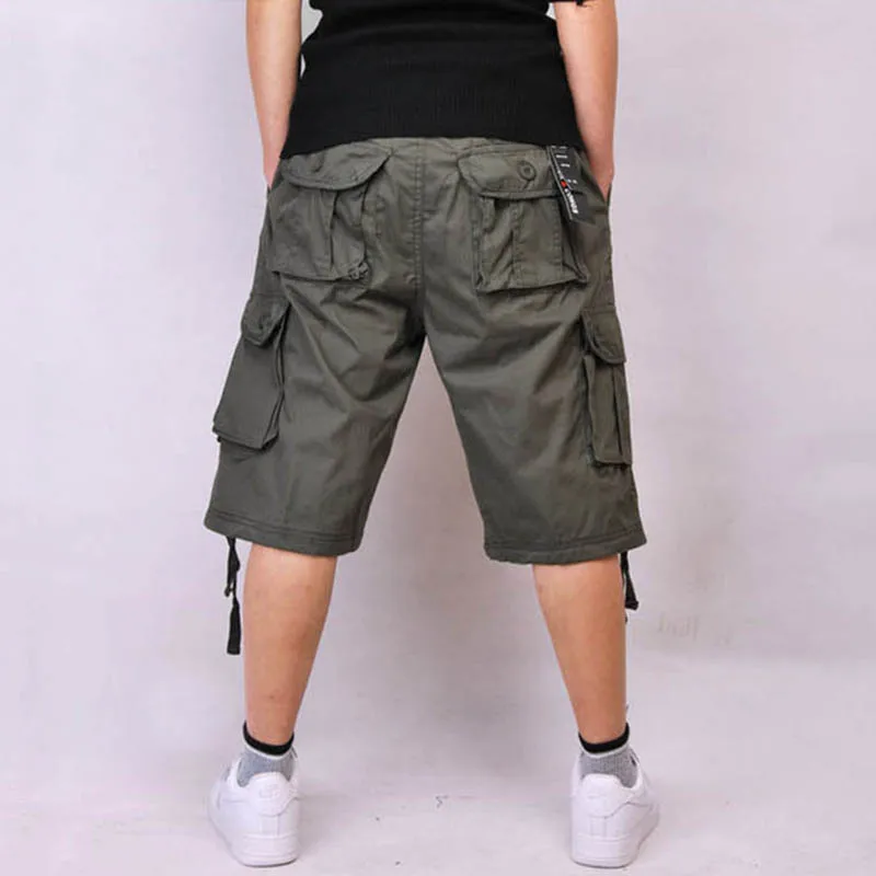 SHIFUREN Men's Baggy Cargo Shorts Summer Zipper Fly Male Loose Military Overalls Causal Cotton Cargo Trousers Plus Size 30-44