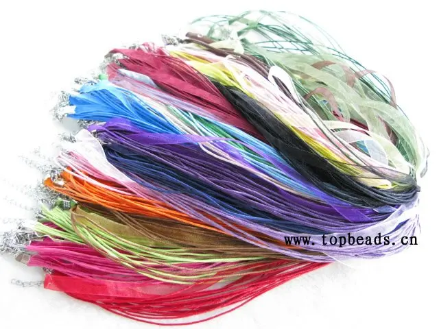 

Free Shipping Necklace Cord, Organza ribbon and cotton wax Necklace cord Findings Wholesales, 100pcs/lot