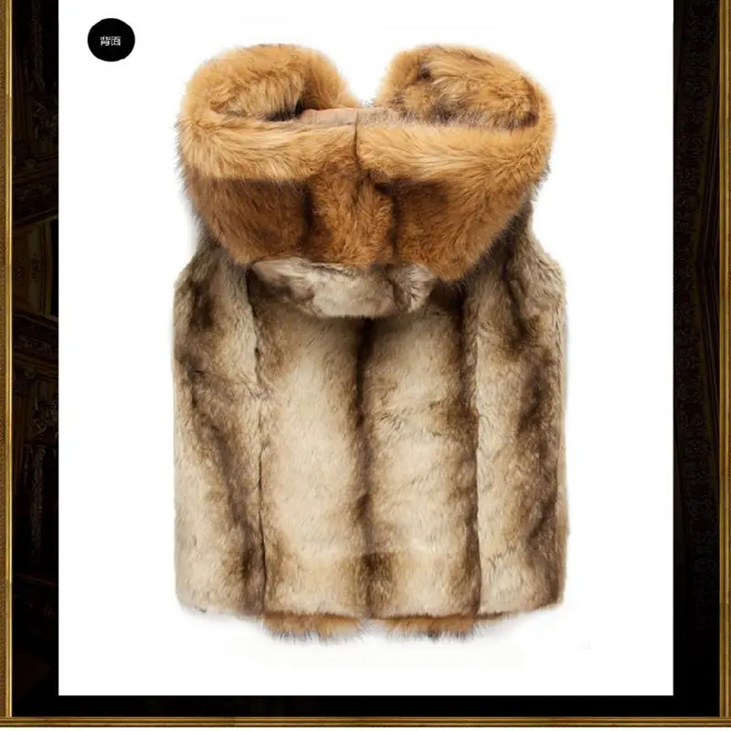 New Fashion Winter Men Fur Vest  Thick Fur Hooded Vests Men Waistcoats Males Sleeveless Outerwear Brand Clothing Coat Vests