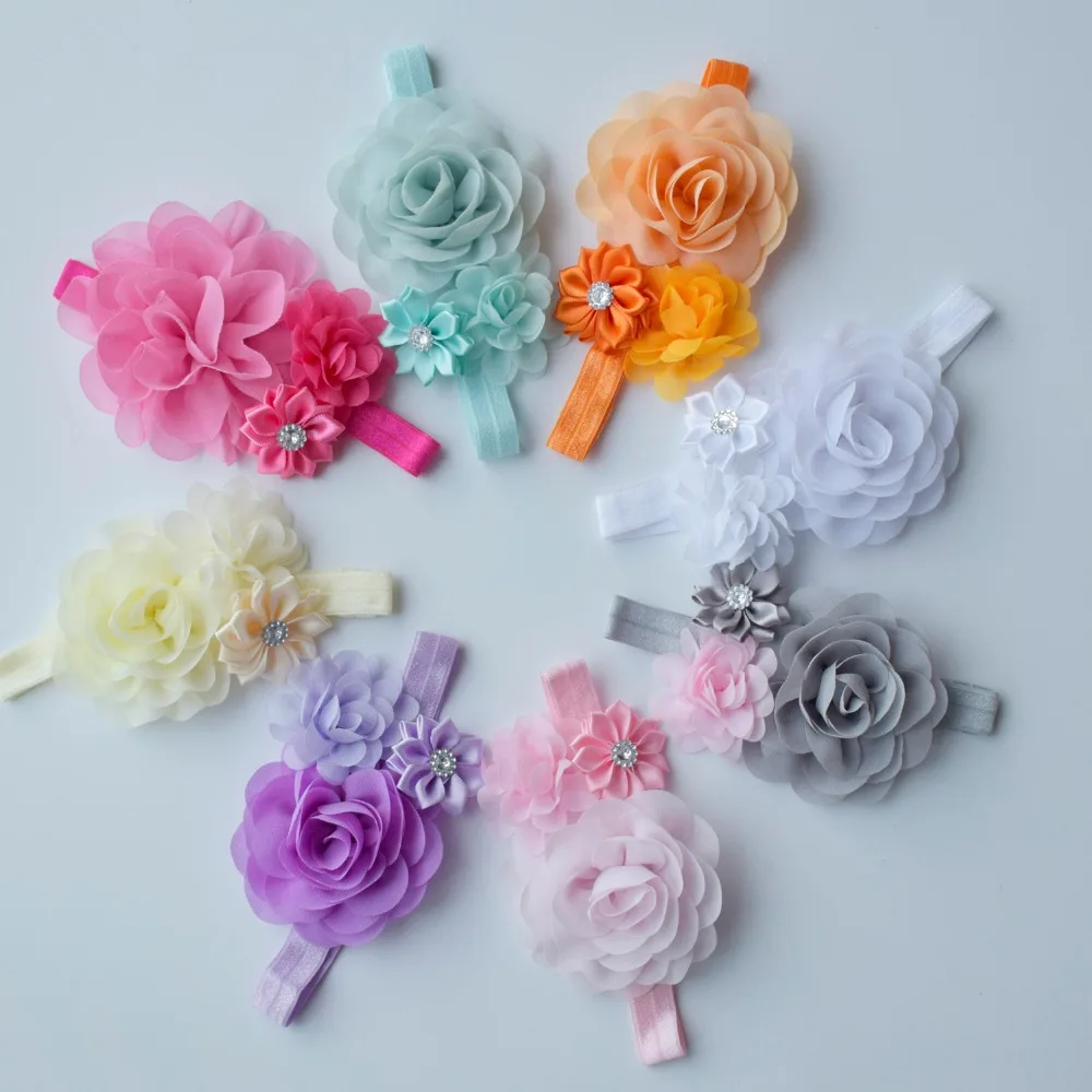 Baby Girls Floral Headbands Quality Chiffon Flower Baby Headband Birthday Baby Shower Gift Kids Hair Accessories 8 Color Options