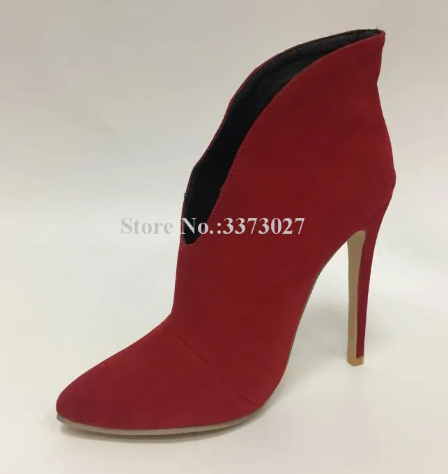 Classical Poined Toe Suede Ankle Boots Sexy 12cm Super Thin Heels Woman Short Boots Large Size 35--47 Factory Price Shoes