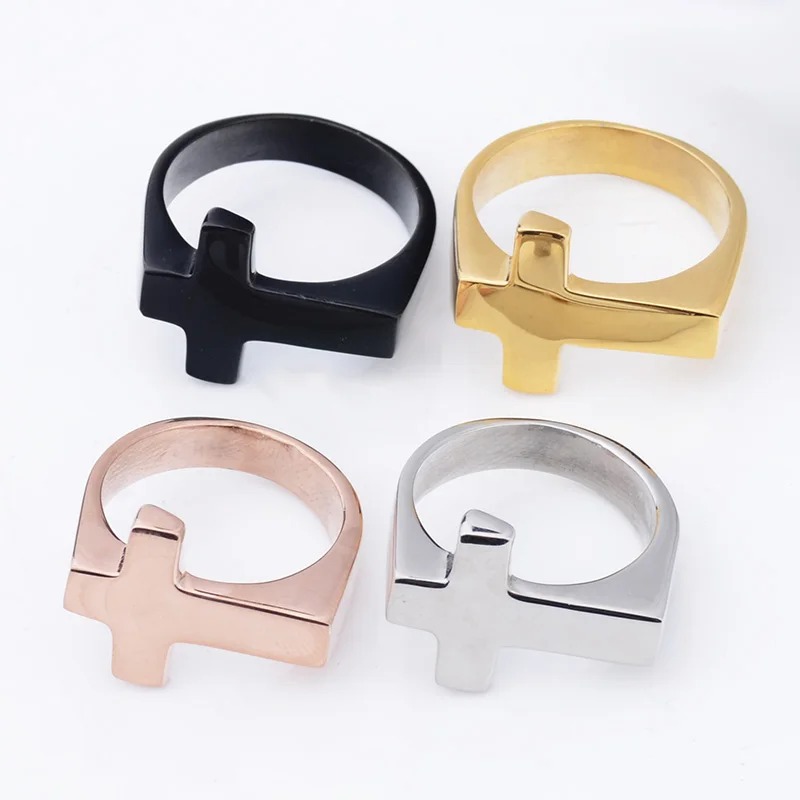 Valily Jewelry Mens Ring Simple Cross Ring Stainless Steel Fashion Finger Band Classic Cross Rings Women Black Rings anillos hom