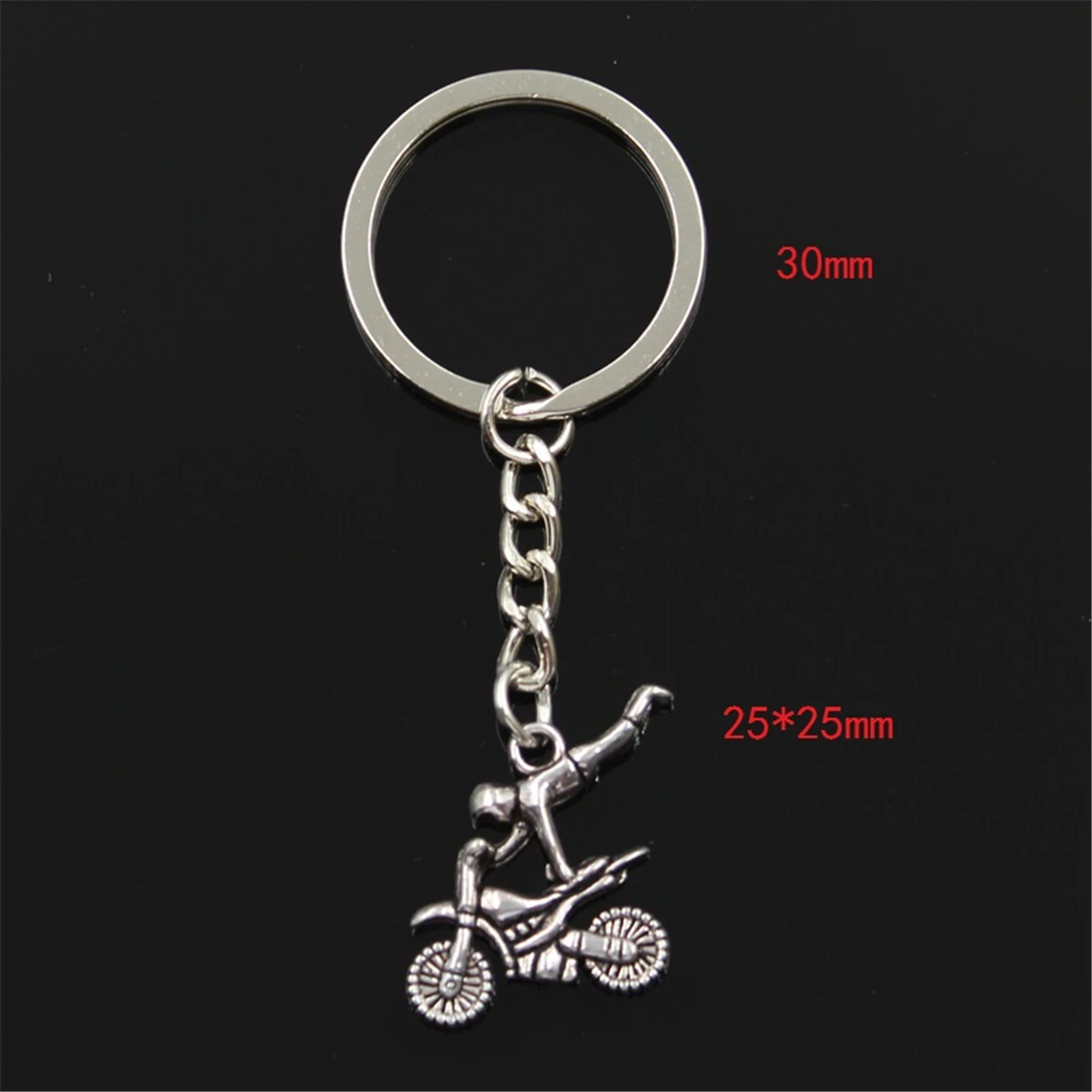 New Fashion Men 30mm Keychain DIY Metal Holder Chain Vintage Motorcycle Motorcross 25x25mm Silver Color Pendant Gift