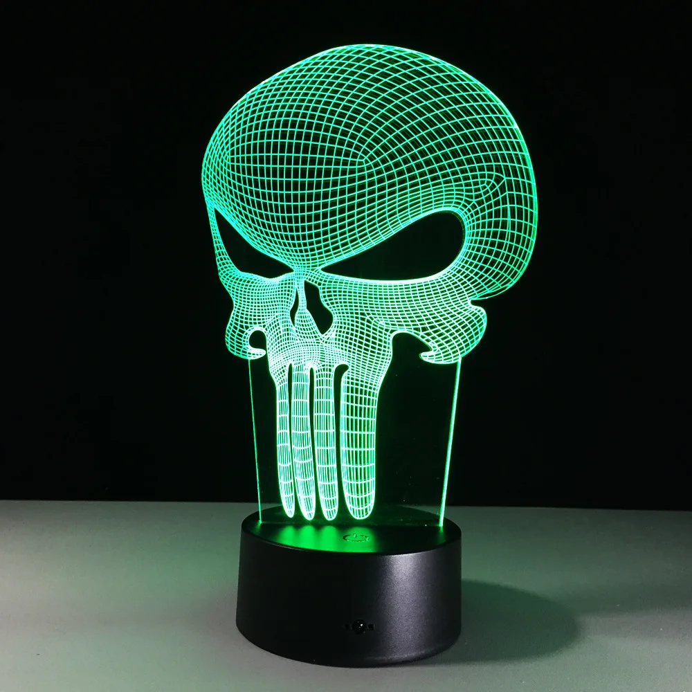 Lampada da notte a colori a LED 3D che cambia lampada da tavolo con illusione di ologramma 3D in acrilico con teschio di Halloween per regalo per bambini Dropship