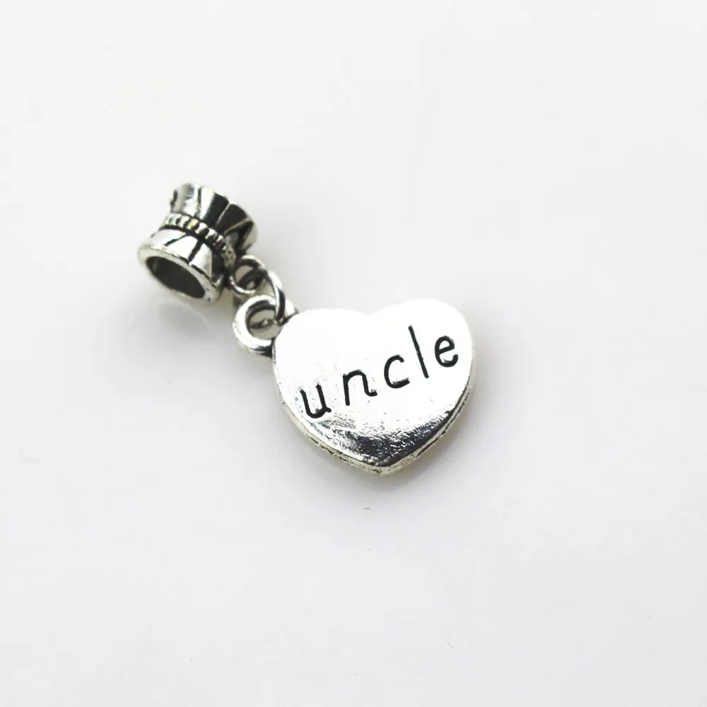 20pcs/lot Heart Uncle Charms Dangle Hanging Charms big hole Beads European pendant fit charms bracelet DIY jewelry