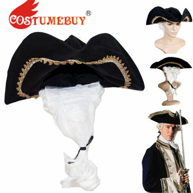 CostumeBuy Caribbean Pirate Hat Male Court Judge White Wig Halloween's Party Wig With European Court Hat L920