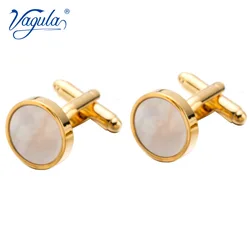 VAGULA Classic Gold-Color Plated Mother Pearl Copper Men's Cuff link Luxury gift Party Wedding Suit Shirt Buttons Cufflinks 718