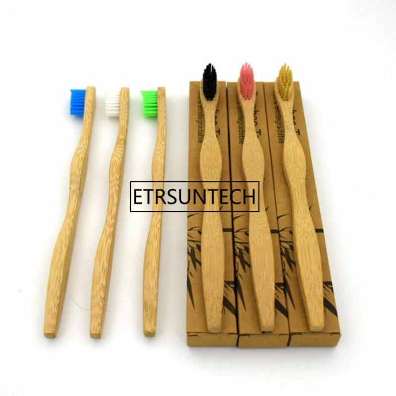 

500pcs/lot Oral Care Head Bamboo Toothbrush Environment Wooden Rainbow Bamboo Tooth brush Soft Bristle for Adults F1420