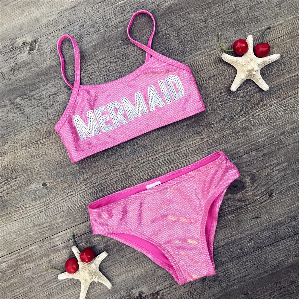 3-8 Years Mermaid Sequin Swimsuit Children Girls Bikini 2023 Cute Kids Bikinis Beach Wear Bandage Biquini Bathing Suit 292