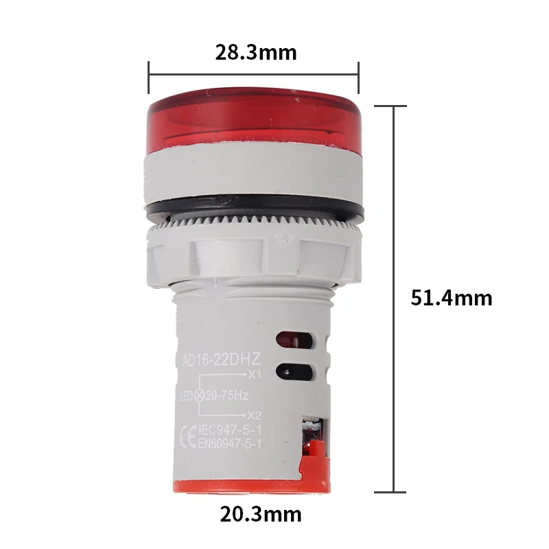 Indicador de medidor de frecuencia de CA Hertz eléctrico, pantalla Digital LED de 22mm, lámpara de señal, luces, probador, rango de medición combinado 20-75Hz