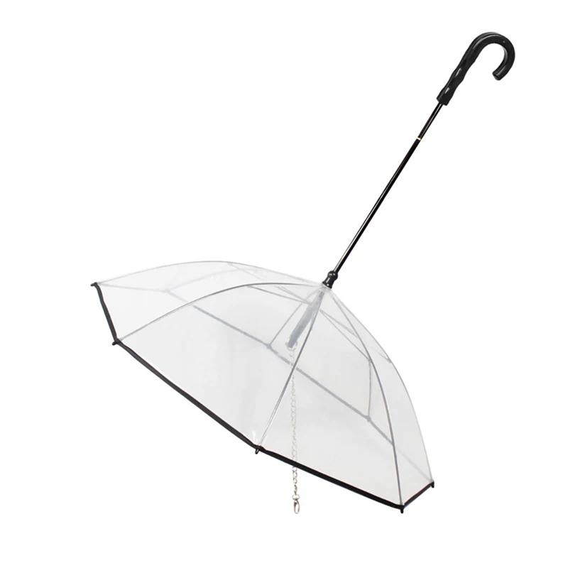 Transparent Pet Umbrellas Small Medium Dog Umbrella With Dog Leash Iron Chain As Raincoat For Dog Rainwear Pet Accessories Tools