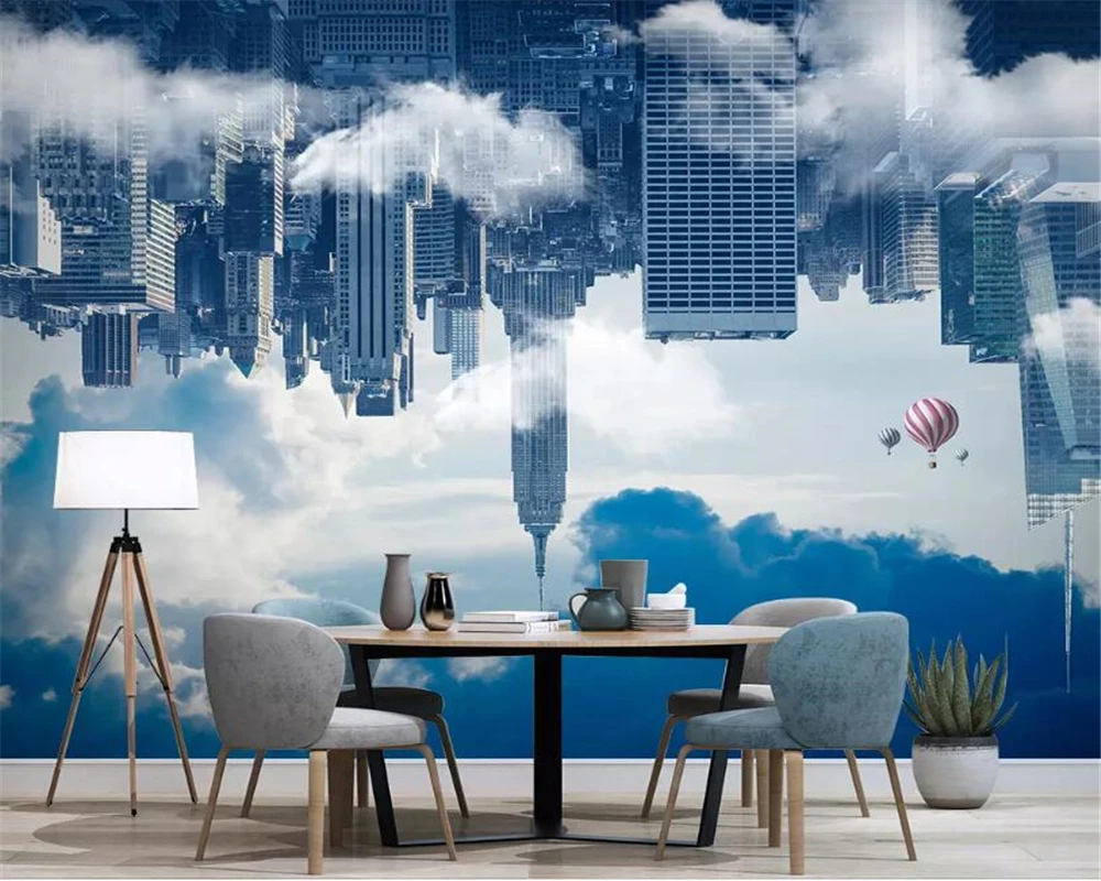 beibehang Customized 3d wallpaper mural Nordic city building cloud sky hot air balloon TV background wallpaper for walls 3 d