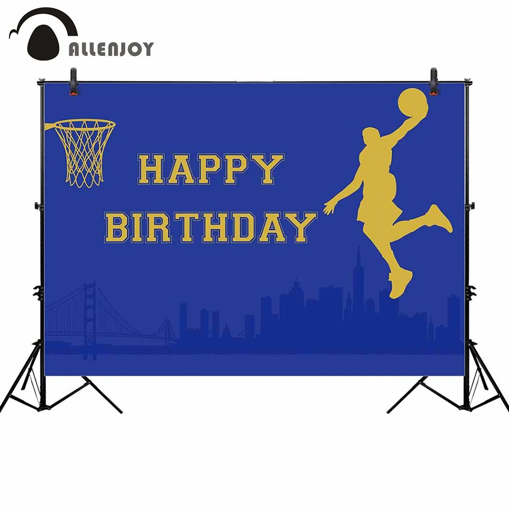 Allenjoy portrait door photo background dark blue city shoot a basket yellow basketball player boy birthday fotografia backdrop