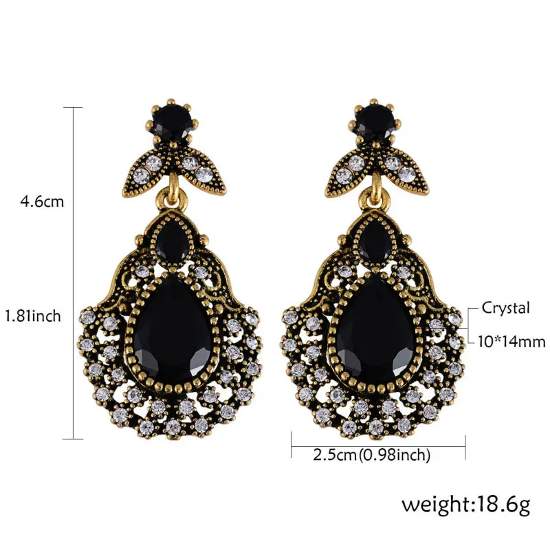 African Black Vintage Gold Color Long Hanging Earrings Rings Women Fashion Wedding Turkish Jewelry Sets Femme Pendante Brincos