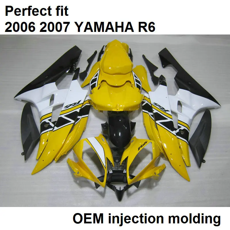 

Injection molded fairing body kit for Yamaha YZF R6 2006 2007 yellow black white motorcycle fairings set YZFR6 06 07 BN13