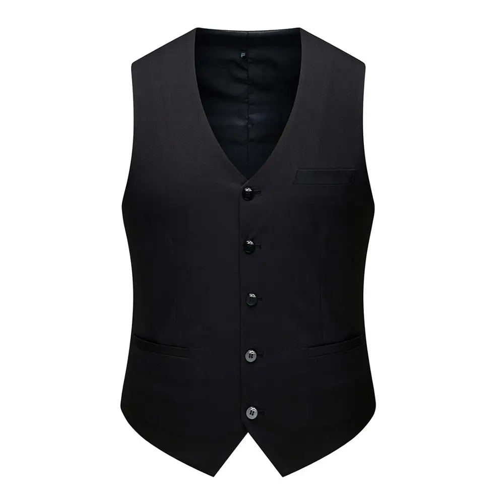 COLDKER Men\'s V-Neck Sleeveless Slim Fit Jacket Casual Vests For Men Blazer Suit Male Waistcoat Black Grey Navy Blue