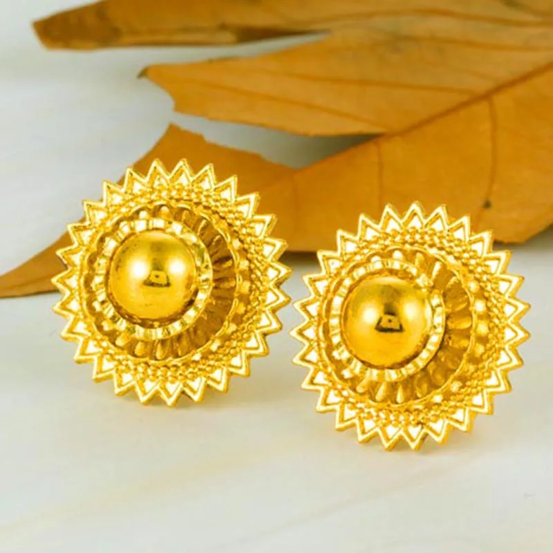 2.2CM Ethiopian Earring Stud Gold Color Earrings for Women African Jewelry Habesha Middle East Girl Wedding Gift