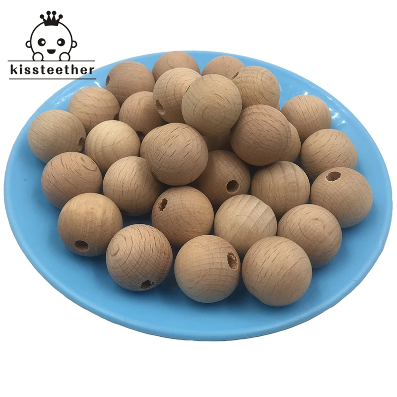 100PC Wooden Teether Chewable 10-20mm Round Beads Ecofriendly Unfinished Beech  DIY Craft Jewelry Accessories