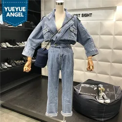 Autumn Vintage Women's Long Sleeve Washed Denim Jumpsuit Rompers Female Loose Boyfriend Style Jeans Pants Casual Overalls