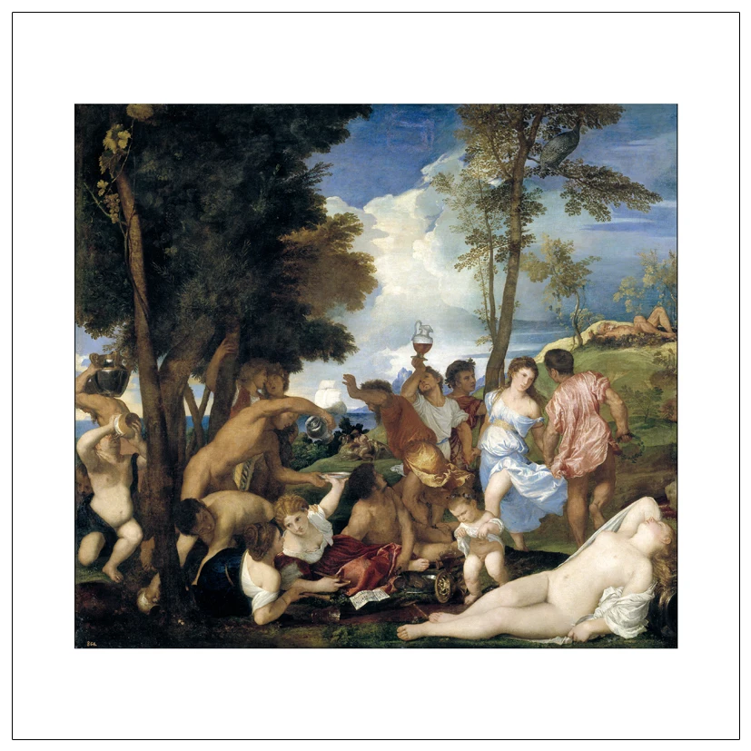 mural canvas painting landscape poster decorative art The Bacchanal of the Andrians, 1523-1526  By Titian (Tiziano Vecelli)