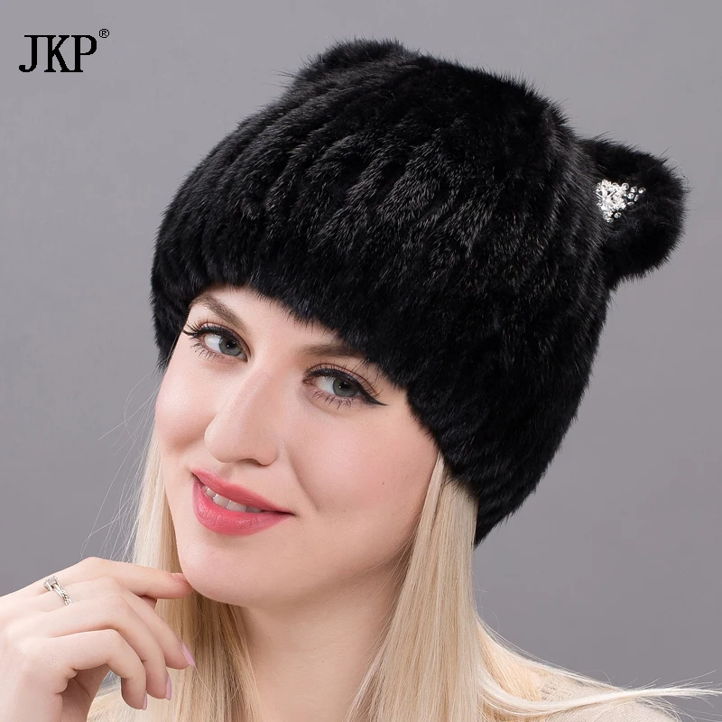 

JKP New Mink Cat Ear Cap For Women And Girls Warm And Lovely Attractive Popular Hat Without Fox Fur Vertical Weavi DHY17-24