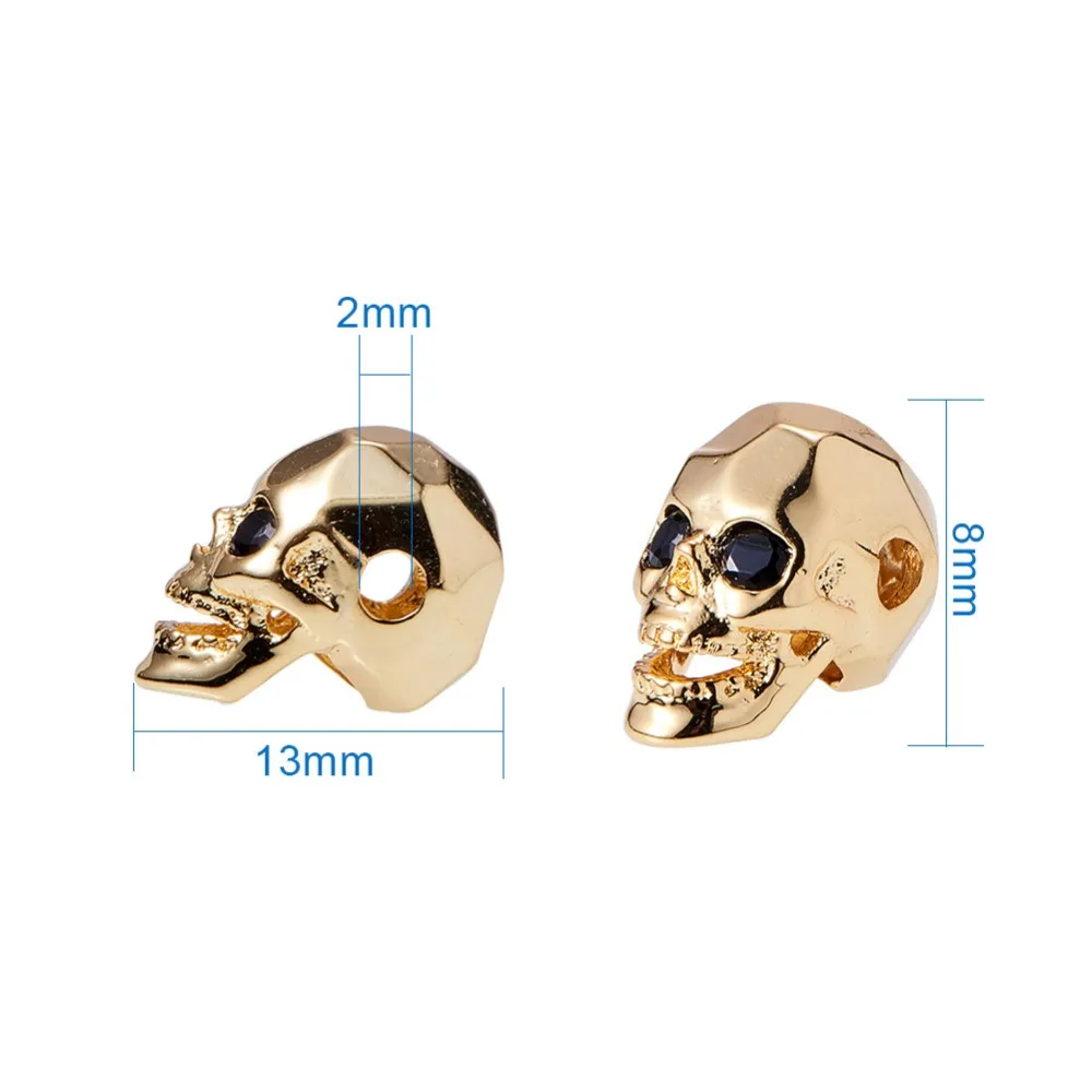 Wholesale 4pcs/Pack Gothic Skull Heads Beads Copper Jewelry Accessories Black Zirconia Spacer DIY Bracelet Necklace Earrings