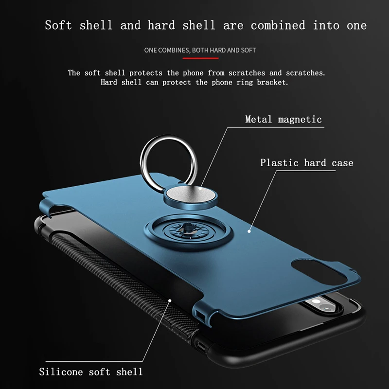 Shockproof Armor Case For iPhone X 8 7 6 6s Plus Car Ring Holder Stand Cover Soft Silicone with Hard Shell Matte For iPhone Case