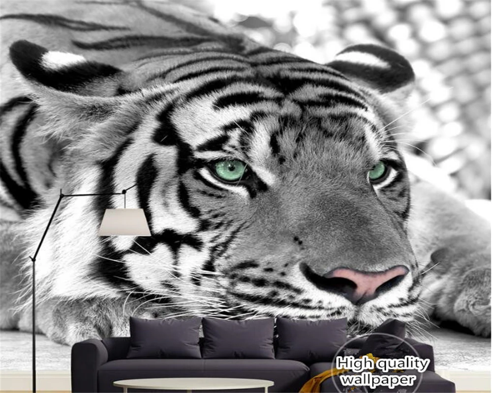 beibehang papel de parede Classic personality senior waterproof wallpaper black and white tiger tiger murals TV background wall