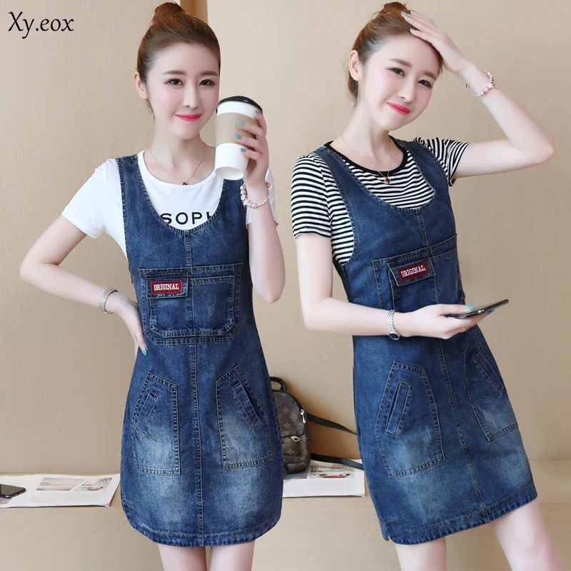 

New Fashion Denim Jumper Dress Mid-Long Sleeve Dress Denim skirt
