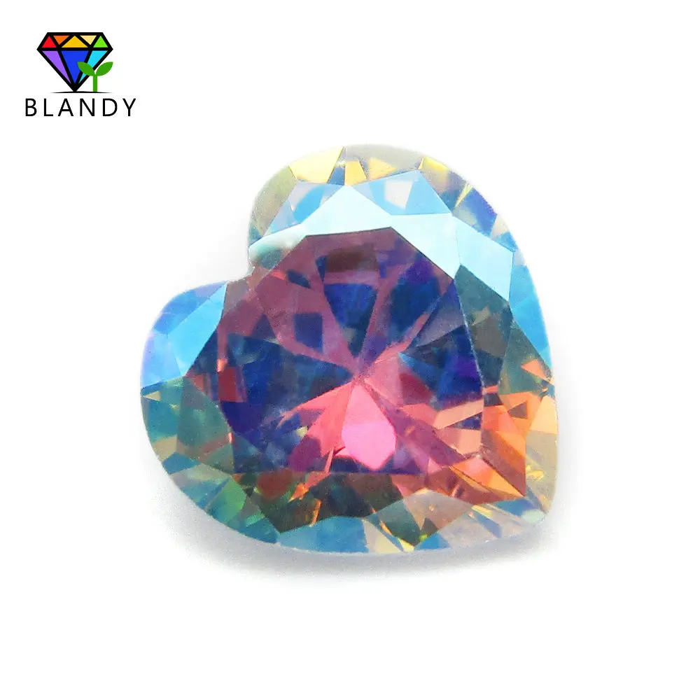 

AB Color Cubic Zirconia Stone 3x3~10x10mm Heart Cut Plating Multicolor CZ Stone Synthetic Gems For Jewelry