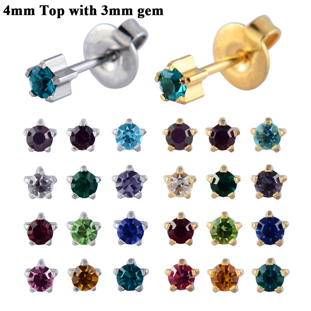 12Pairs Mix Design Surgical Steel Regular Size CZ Birthstone Earrings studs Crystal Butterfly Daisy Flower & Crown Earring Stud