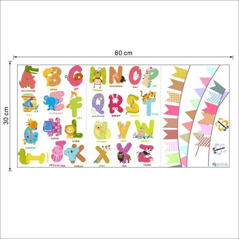 Cute English Alphabet Colorful Flags Animals Wall Stickers Kids Room Decoration Diy Wall Decals Art Peel And Stick Party Decor