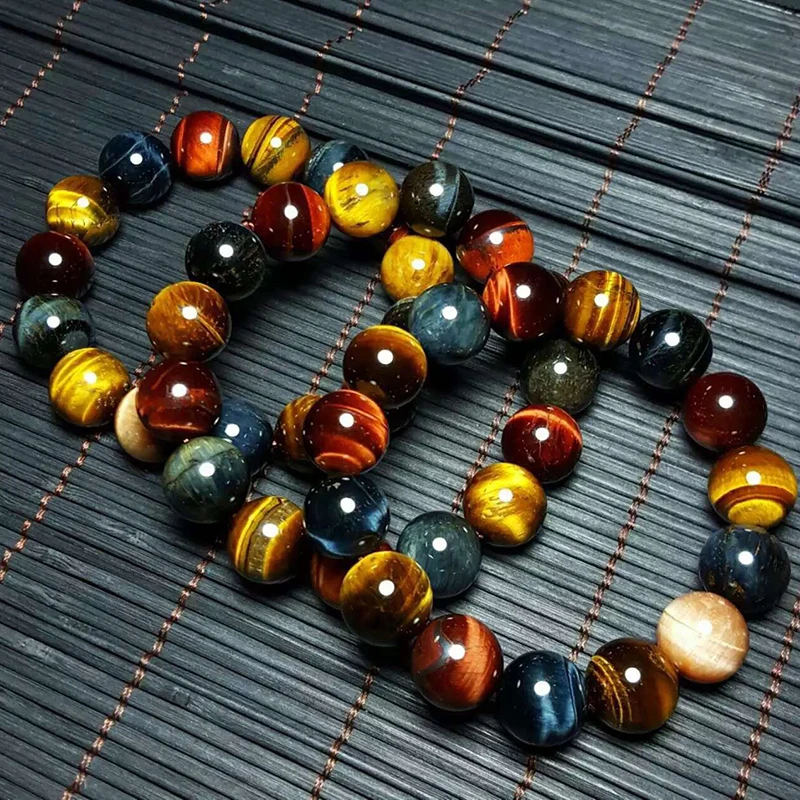 Natural Tiger Eye Bracelet 14mm Beads Jewelry Accessories Multi Color Tiger Eye Stone Men Women Bracelet