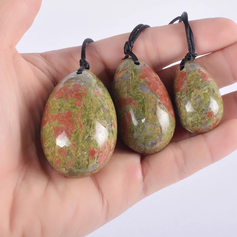 Jade Yoni Egg Natural Unakite Egg Set Drill Crystal Quartz Stone Mineral Ball Kegel Exercise Pelvic Floor Muscle Vagina Woman