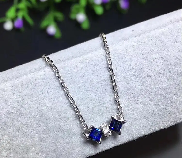 Free Shipping 925 Sterling Silver Inlay Natural Sapphire clavicle Necklaces side 2.5mm Bowknot  simple atmosphere