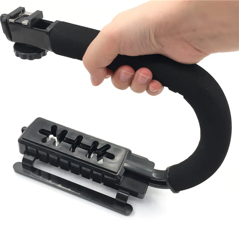 3 Shoe Mounts U/C Shaped Bracket Holder Handle Handheld Video Action Stabilizer Grip for Canon Nikon Sony DSLR Camera Camcorder